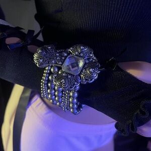 Silver Beaded Bracelet with Ornate Design